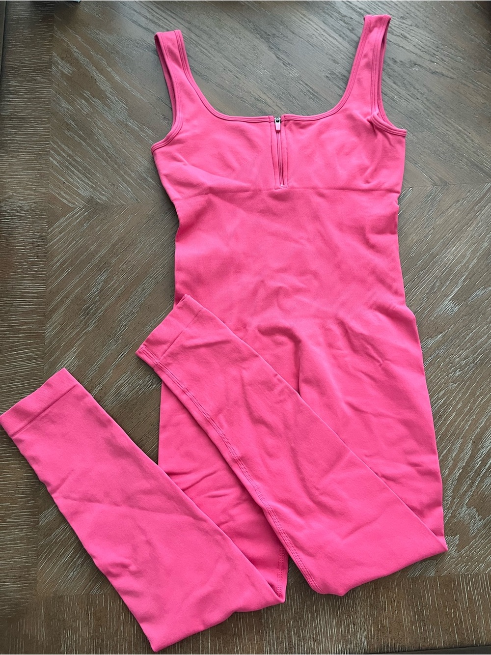 Bright Pink Sleeveless Jumpsuit with Front Zip Tummy Control